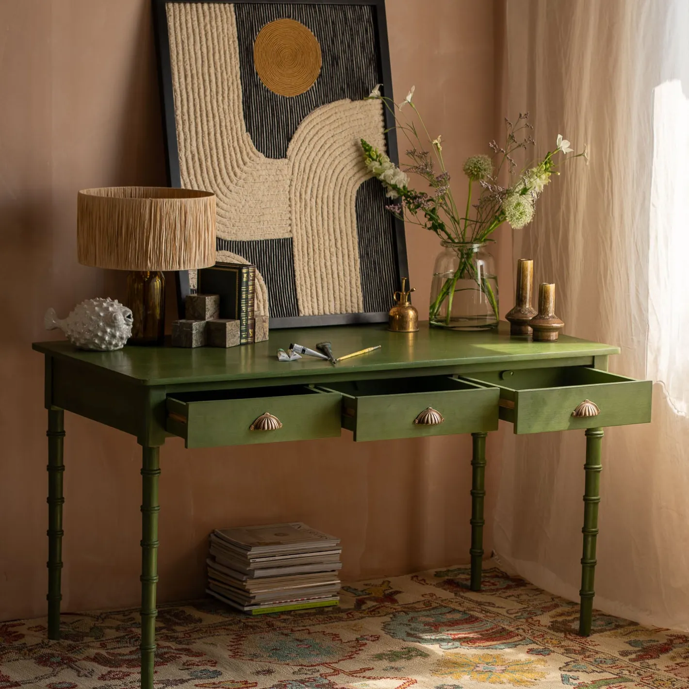 Graham & Green Desks<Alice Green Three Drawer Desk