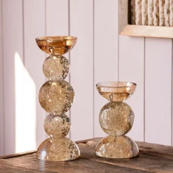 Graham & Green Candle Holders & Candles<Amber Bubble Glass Candle Holders