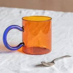 Graham & Green Glassware|Tableware<Amber Glass Mug with Blue Handle