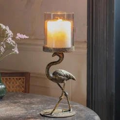 Graham & Green Candle Holders & Candles<Antique Brass Flamingo Candle Holder