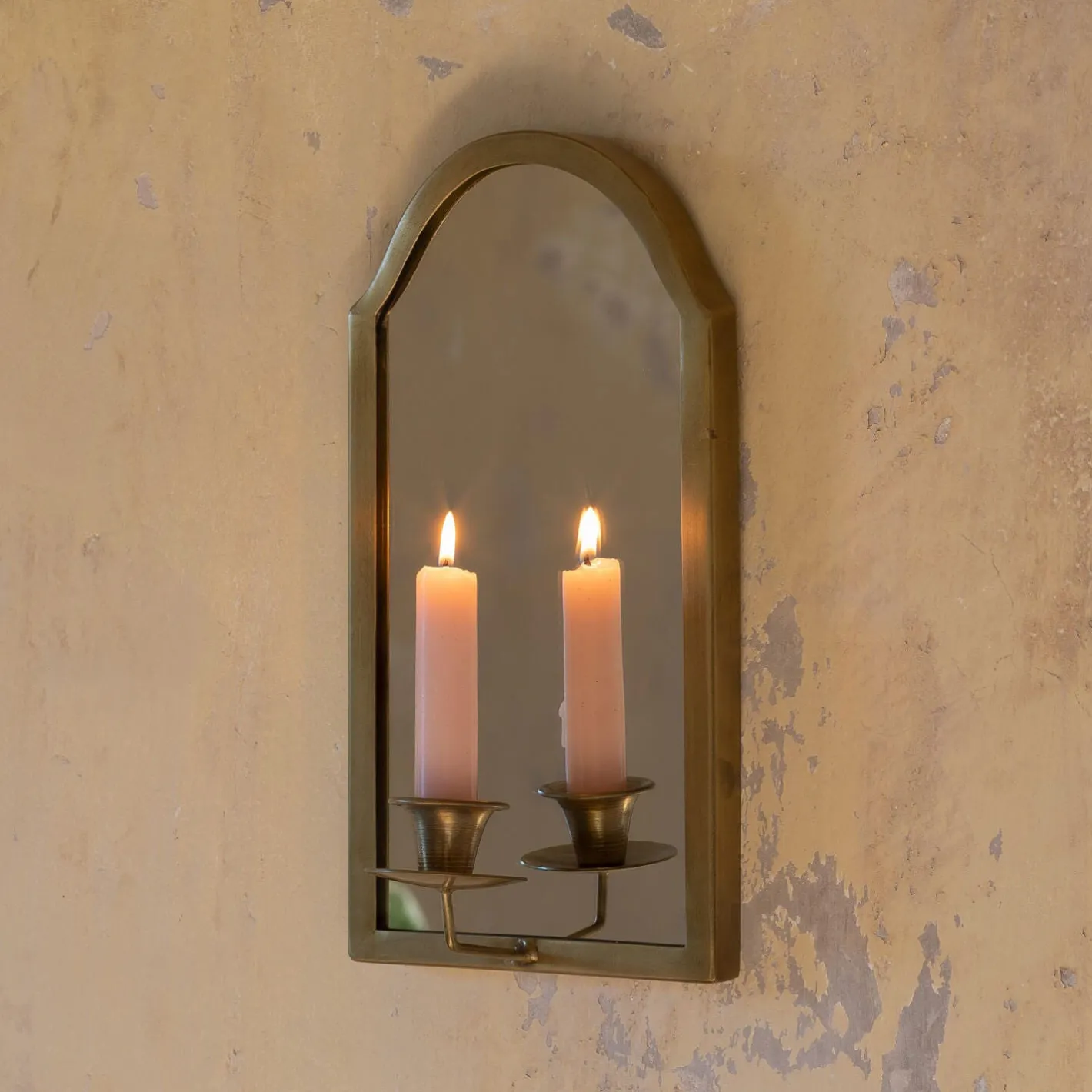 Graham & Green Candle Holders & Candles|Wall Mirrors<Antiqued Brass Wall Mirror with Candle Sconce