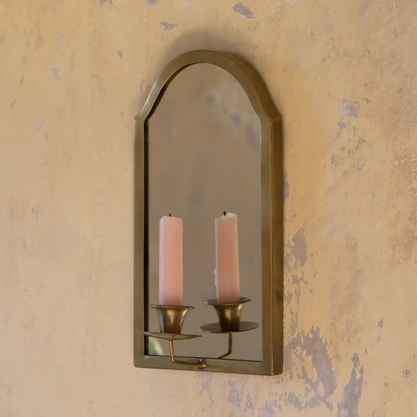 Graham & Green Candle Holders & Candles|Wall Mirrors<Antiqued Brass Wall Mirror with Candle Sconce