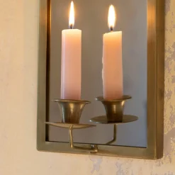 Graham & Green Candle Holders & Candles|Wall Mirrors<Antiqued Brass Wall Mirror with Candle Sconce