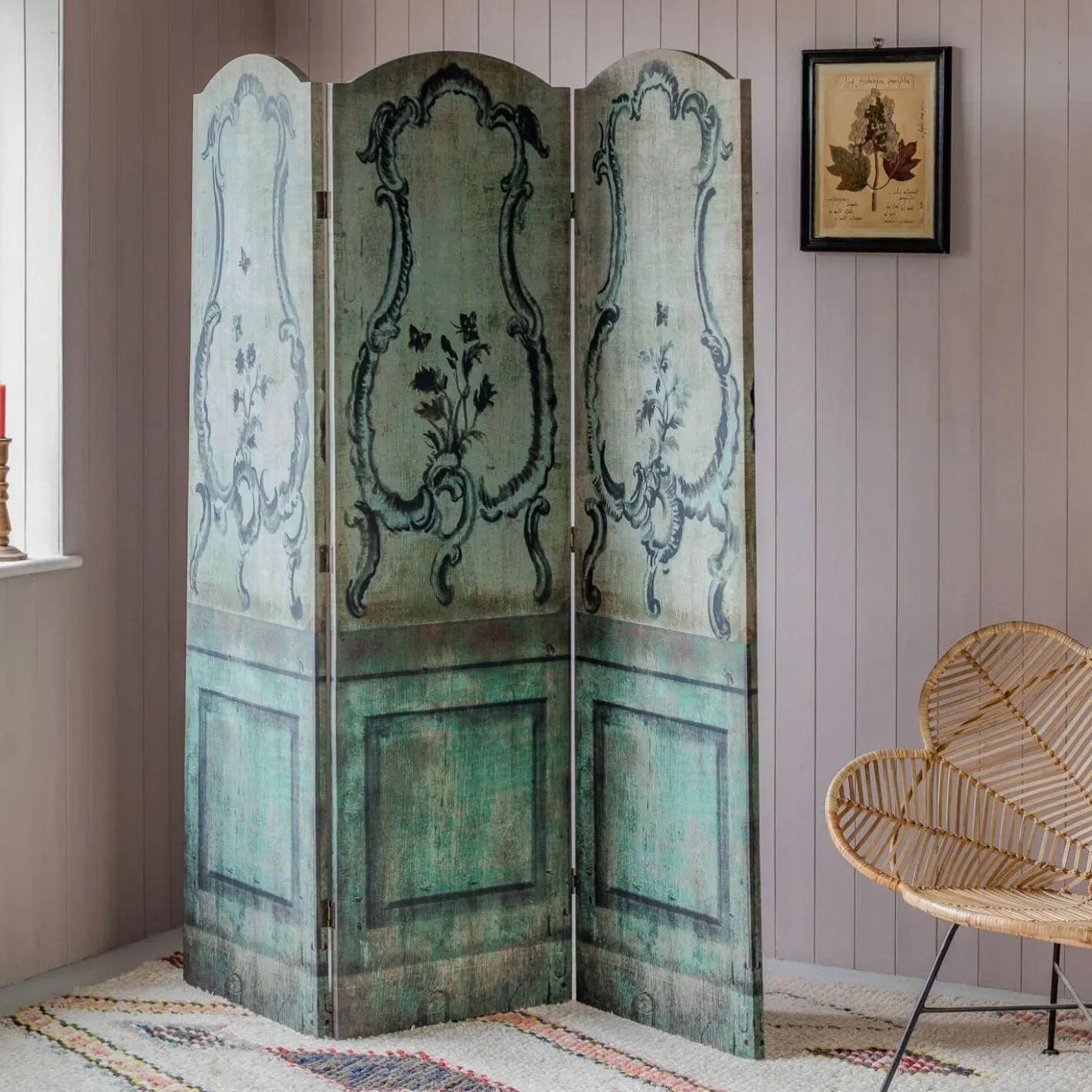 Graham & Green Room Dividers<Antique Effect Three Panel Screen