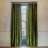 Graham & Green Curtains & Curtain Ties<Avocado Green Velvet Single Curtains