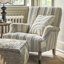 Graham & Green Armchairs<Avree Misty Blue and White Striped Armchair