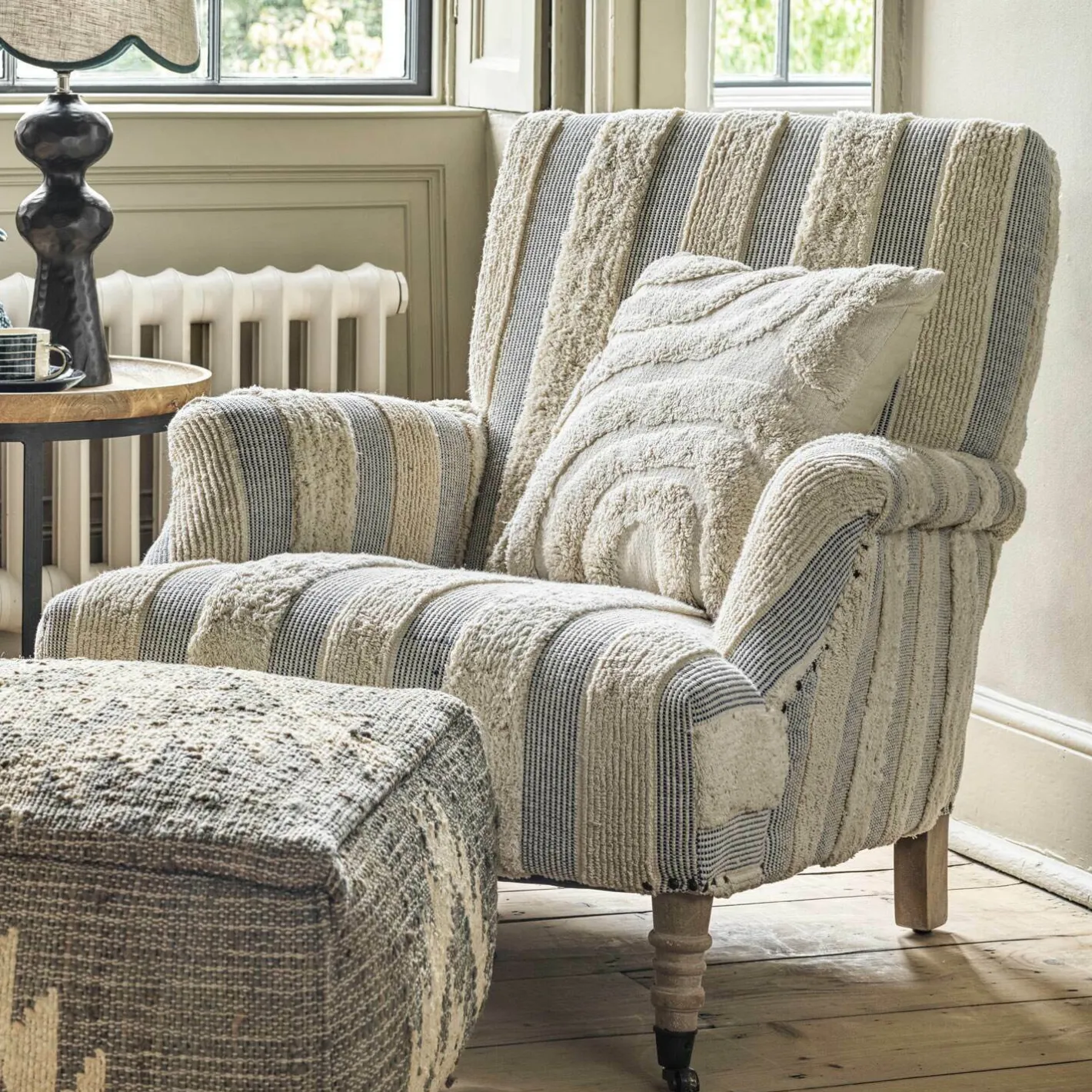 Graham & Green Armchairs<Avree Misty Blue and White Striped Armchair