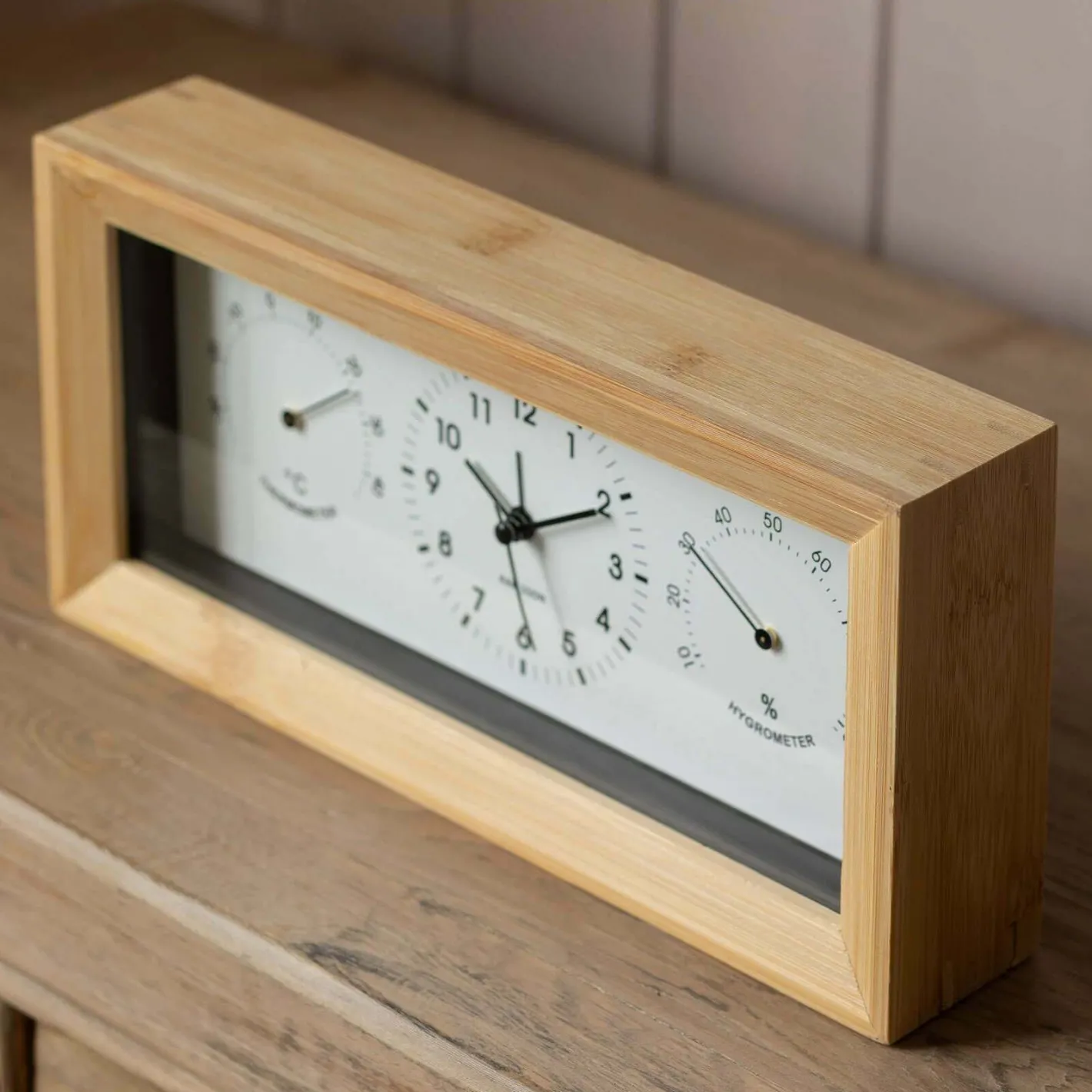 Graham & Green Clocks<Bamboo Thermometer & Hygrometer Alarm Clock