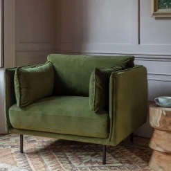 Graham & Green Armchairs<Bayler Moss Green Velvet Armchair