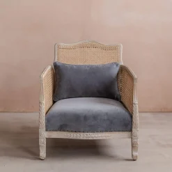 Graham & Green Armchairs<Baylor Grey Velvet and Cane Armchair