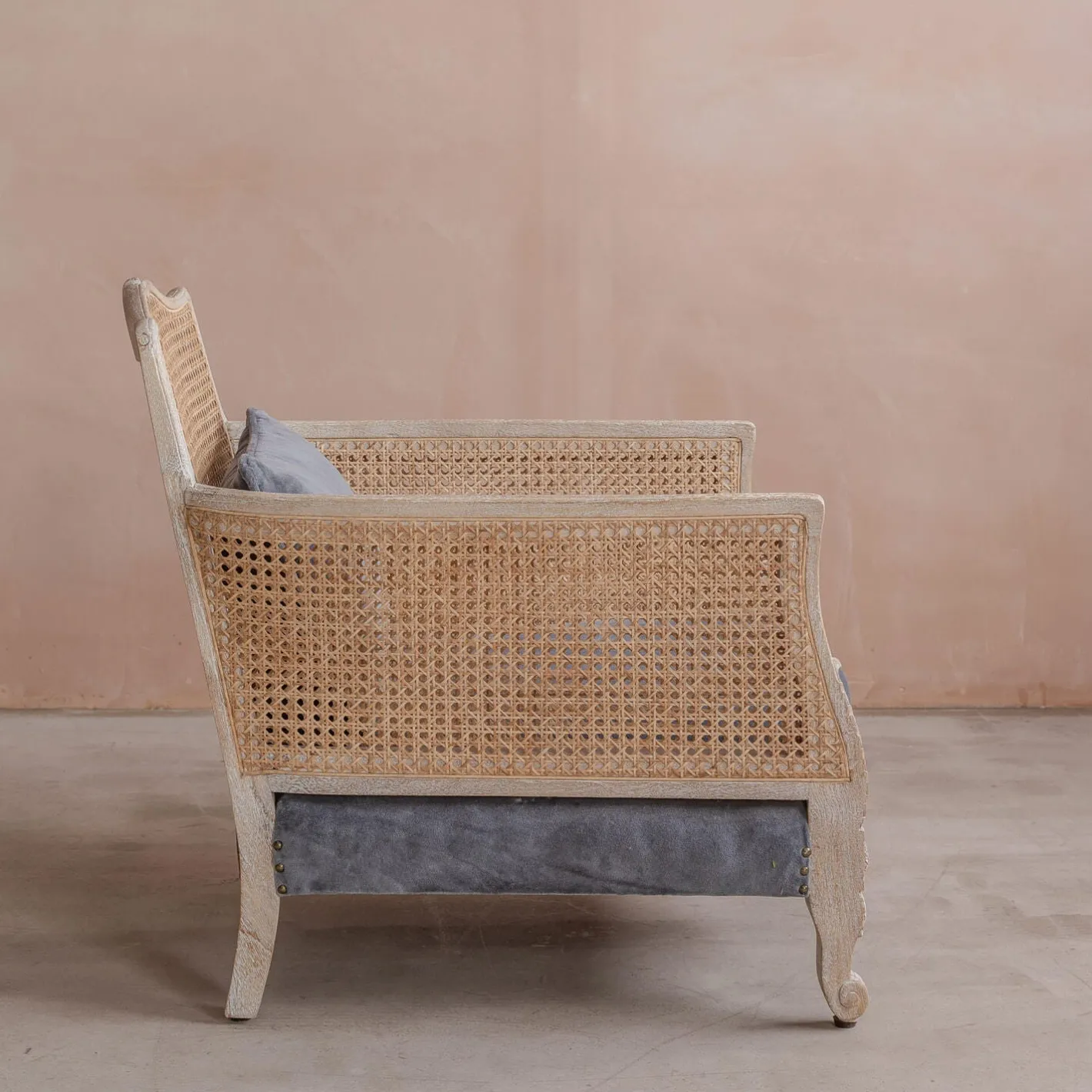 Graham & Green Armchairs<Baylor Grey Velvet and Cane Armchair