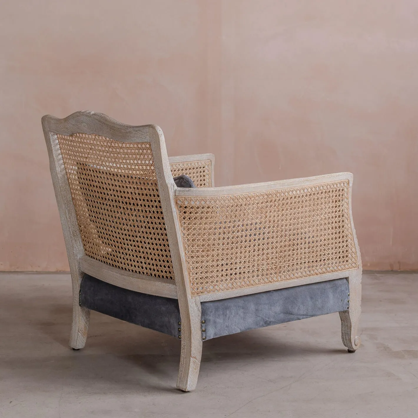 Graham & Green Armchairs<Baylor Grey Velvet and Cane Armchair