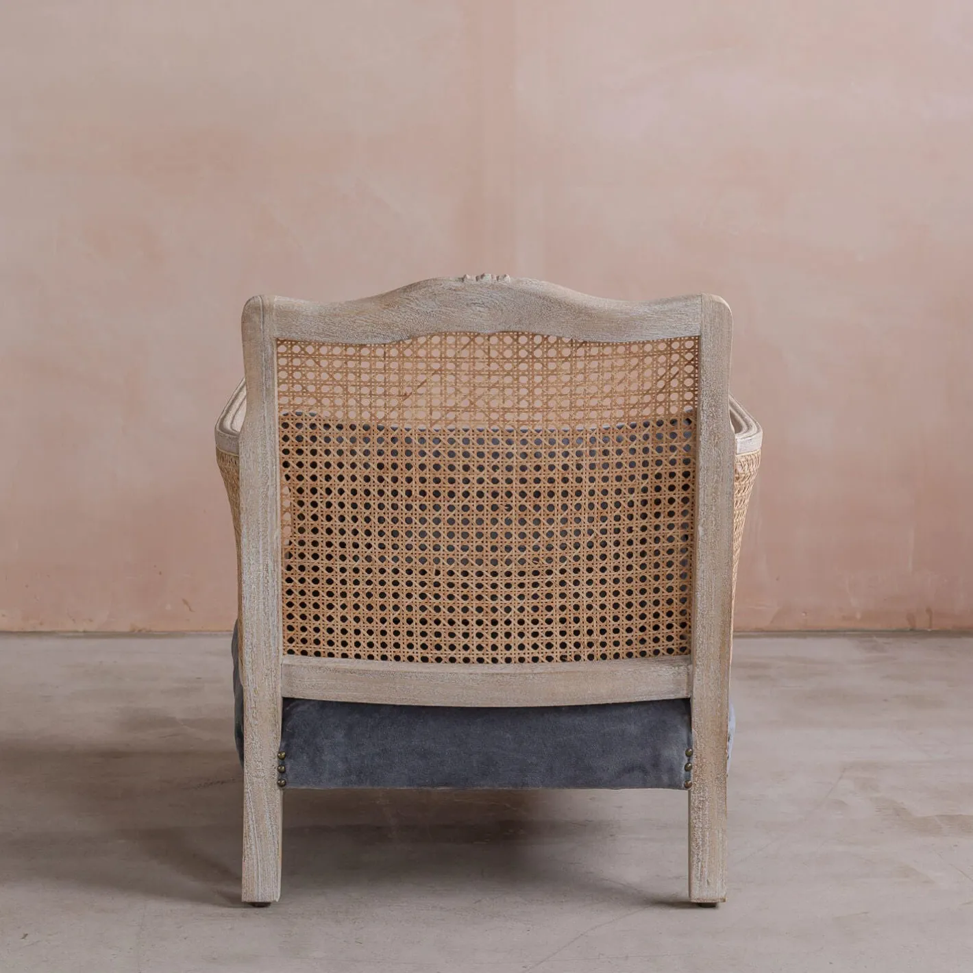 Graham & Green Armchairs<Baylor Grey Velvet and Cane Armchair