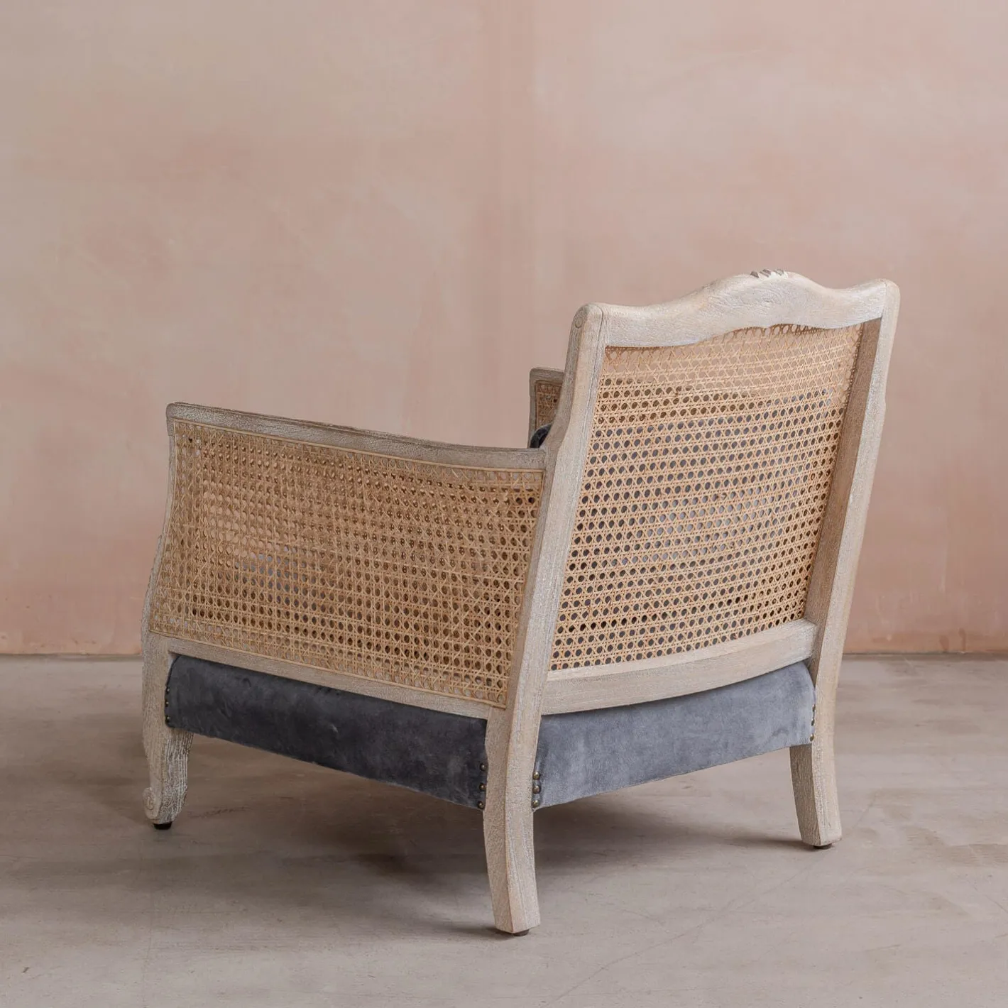 Graham & Green Armchairs<Baylor Grey Velvet and Cane Armchair