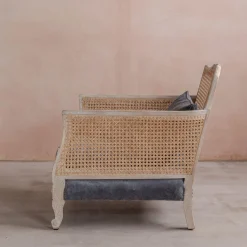 Graham & Green Armchairs<Baylor Grey Velvet and Cane Armchair