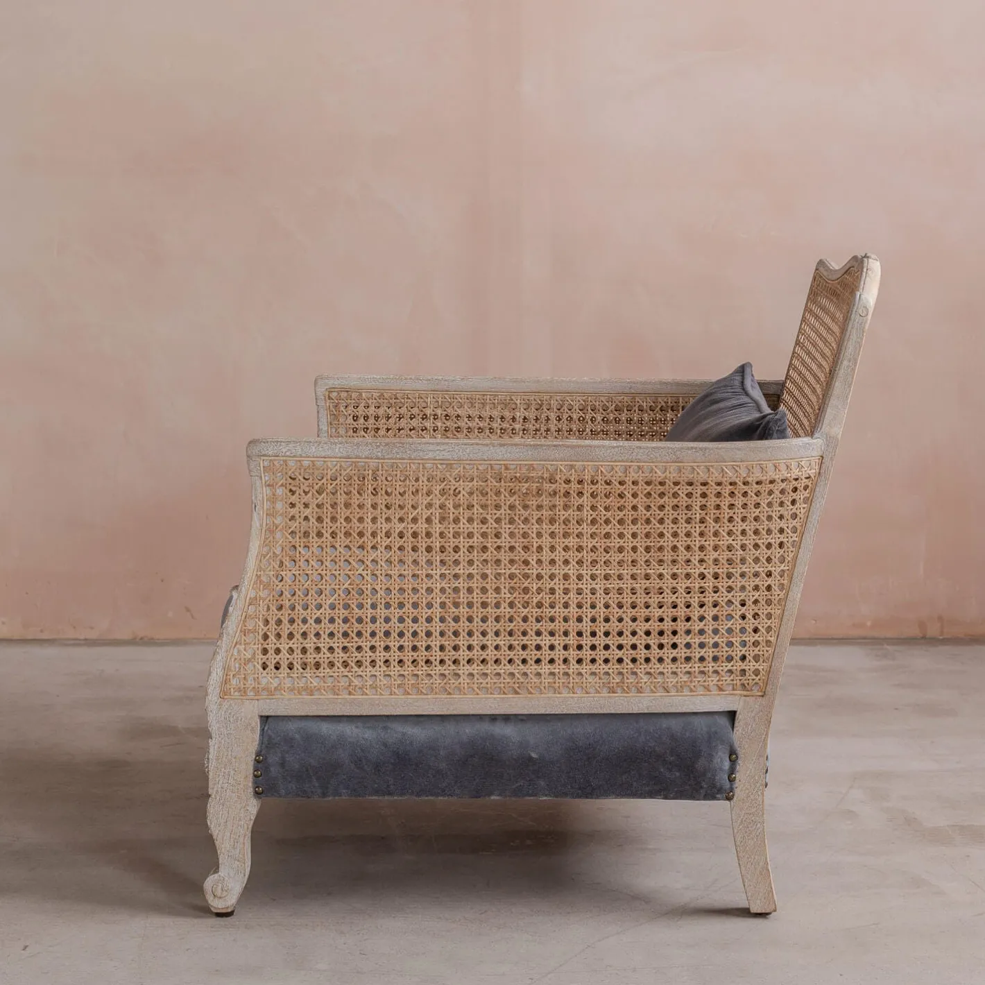 Graham & Green Armchairs<Baylor Grey Velvet and Cane Armchair