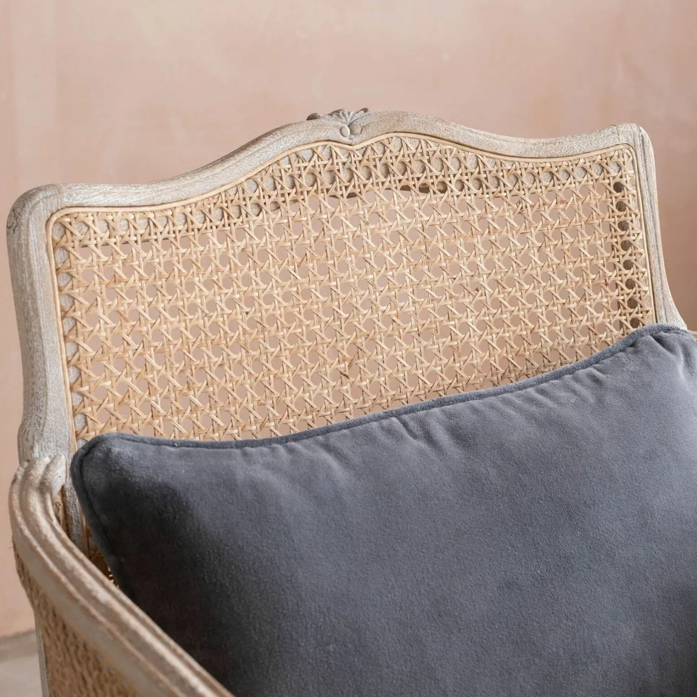 Graham & Green Armchairs<Baylor Grey Velvet and Cane Armchair