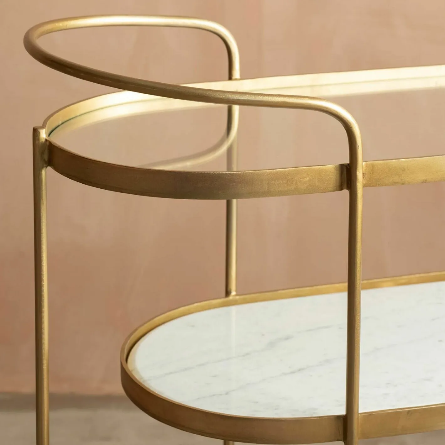 Graham & Green Drinks Trolleys & Bars<Beau Drinks Trolley with White Marble and Glass Shelves