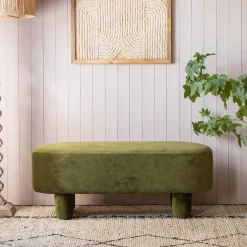 Graham & Green Benches & Ottomans|Ottomans & Benches<Bellamy Olive Velvet Bench