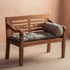 Graham & Green Seat Pads & Bed Rolls|Seat Pads & Bed Rolls<Blue Candy Stripe Bench Seat Pad