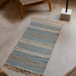 Graham & Green Rugs & Runners<Blue, White & Black Striped Rug 120 x 60cm.