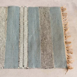 Graham & Green Rugs & Runners<Blue, White & Black Striped Rug 120 x 60cm.