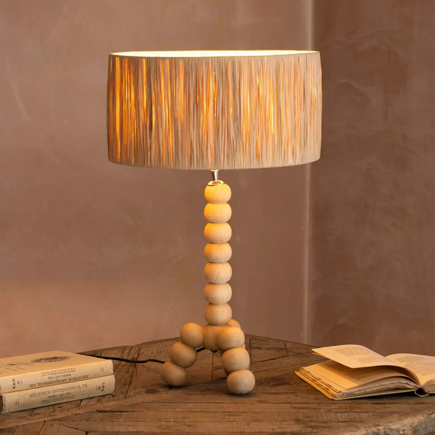 Graham & Green Table Lamps<Bobbin Tripod Natural Wooden Table Lamp
