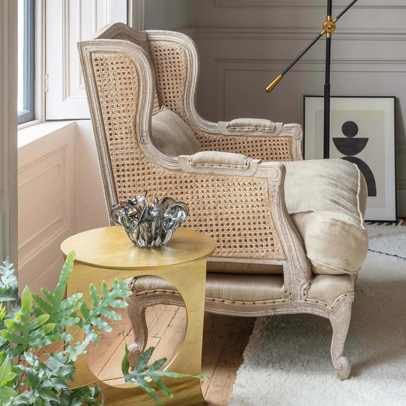 Graham & Green Armchairs<Caden Natural Linen Cane Armchair