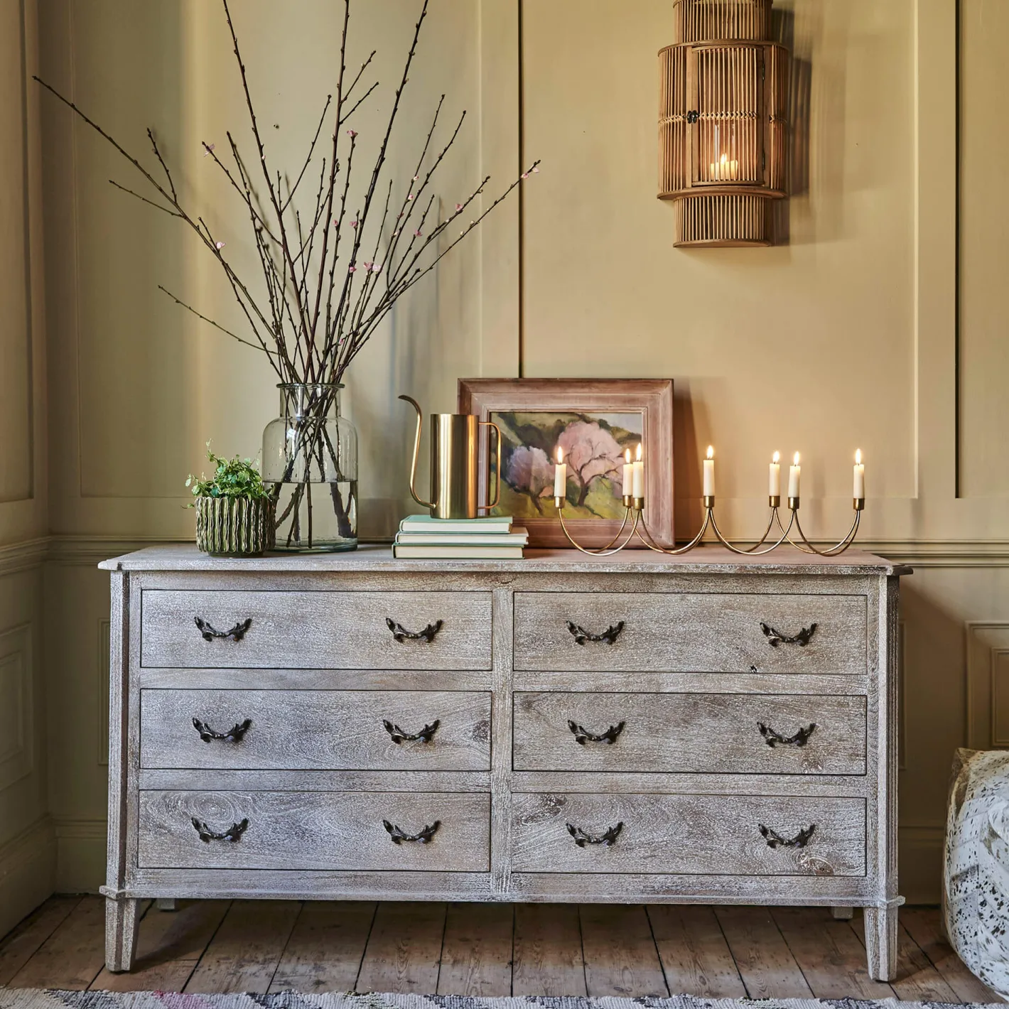 Graham & Green Chests Of Drawers|Chests Of Drawers<Chantilly Whitewashed Double Chest of Drawers