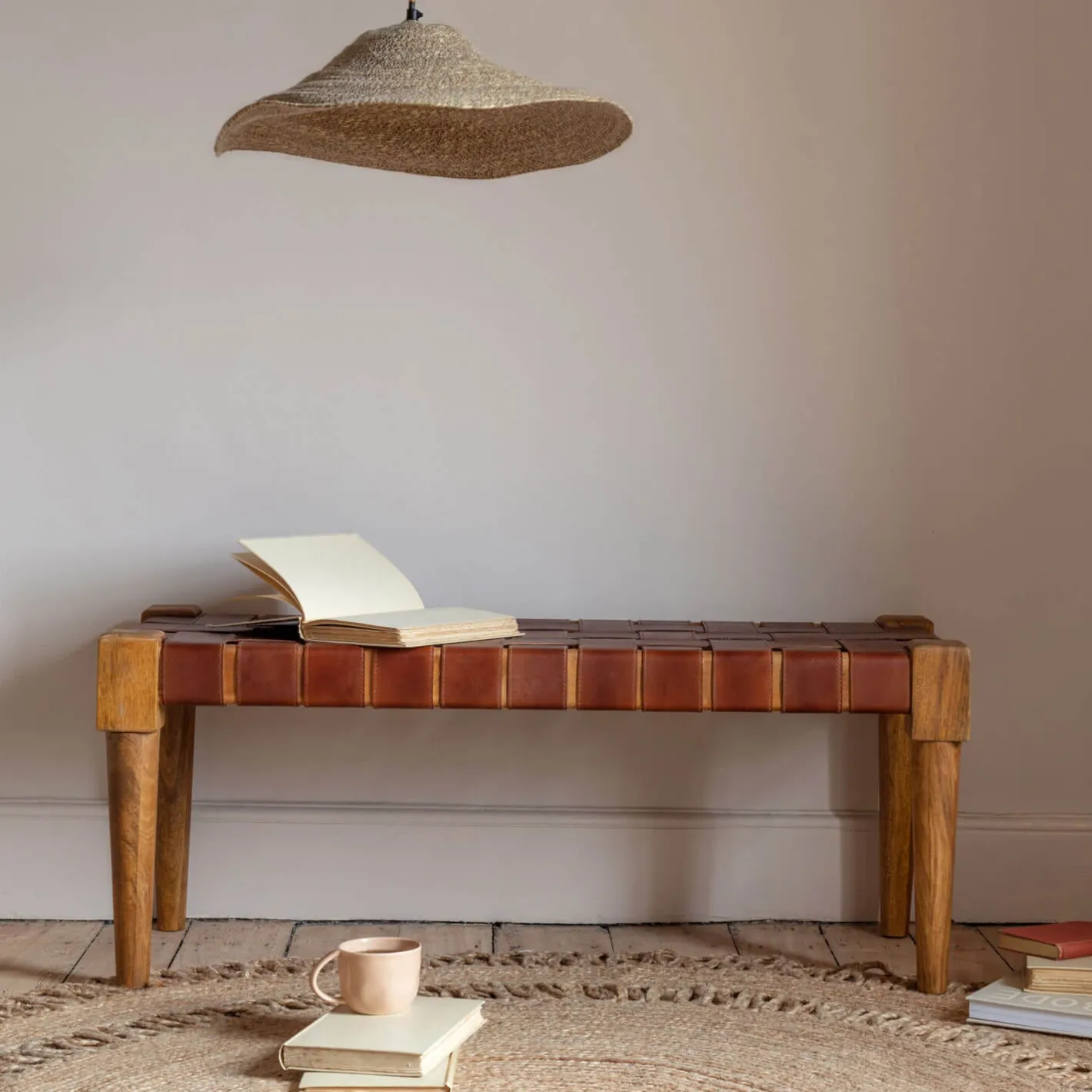 Graham & Green Benches & Ottomans|Ottomans & Benches<Chester Woven Leather Bench