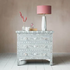 Graham & Green Chests Of Drawers|Chests Of Drawers<Classic Grey Mother of Pearl Large Bedside Table