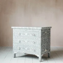 Graham & Green Chests Of Drawers|Chests Of Drawers<Classic Grey Mother of Pearl Large Bedside Table
