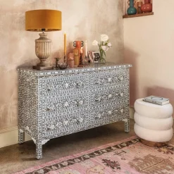 Graham & Green Chests Of Drawers|Chests Of Drawers<Classic Grey Mother of Pearl Small Double Chest of Drawers