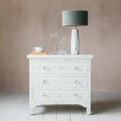 Graham & Green Chests Of Drawers|Chests Of Drawers<Classic White Mother of Pearl Large Bedside Table