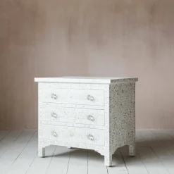 Graham & Green Chests Of Drawers|Chests Of Drawers<Classic White Mother of Pearl Large Bedside Table