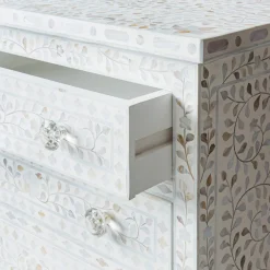 Graham & Green Chests Of Drawers|Chests Of Drawers<Classic White Mother of Pearl Large Bedside Table