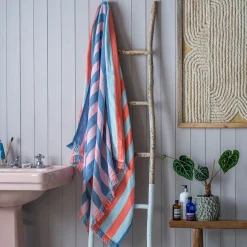 Graham & Green Bathroom Accessories<Coral Pop Stripe Turkish Beach Towel Wrap