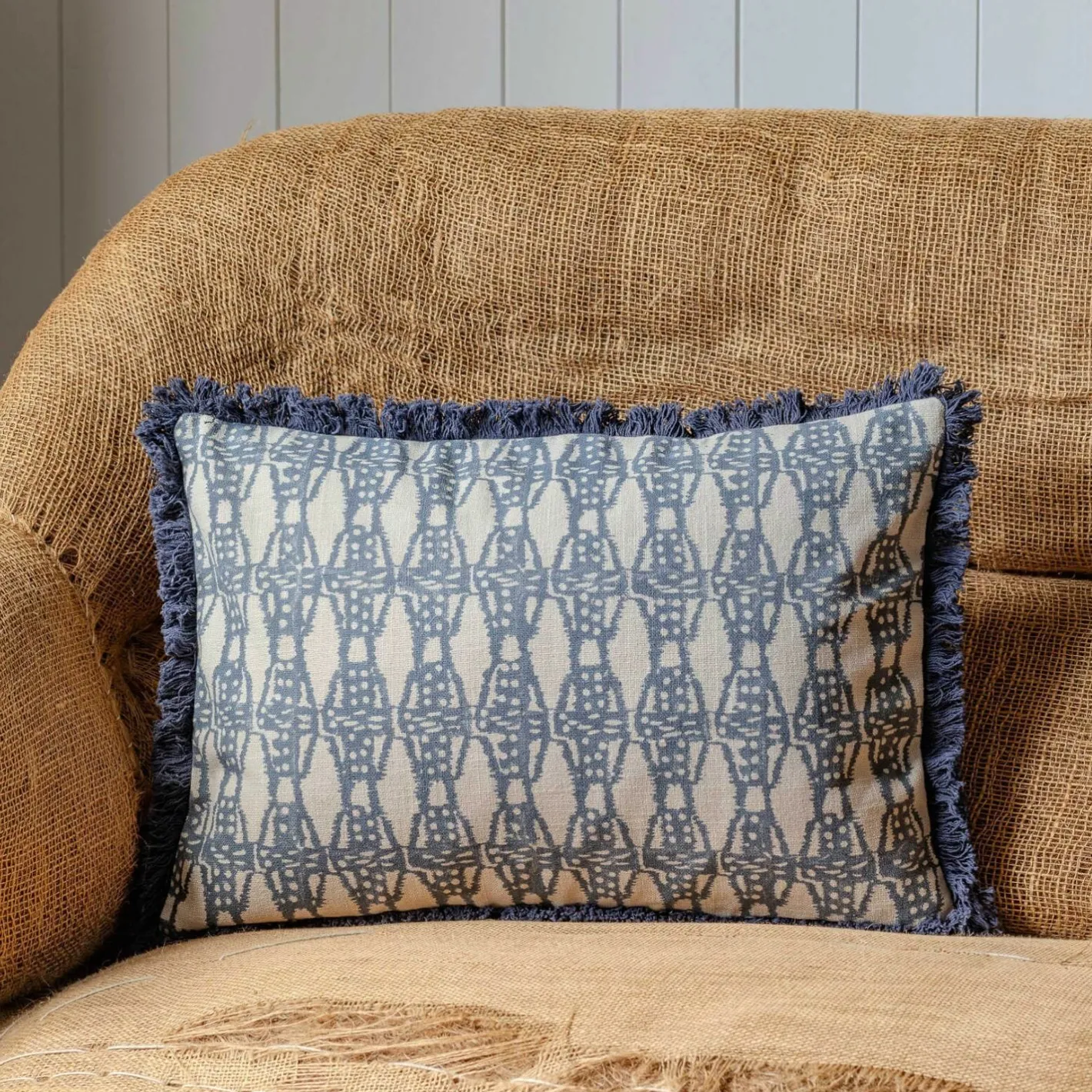 Graham & Green Sofa Cushions|Cushions<Cotton Block Printed Rectangular Cushions with tassel trim