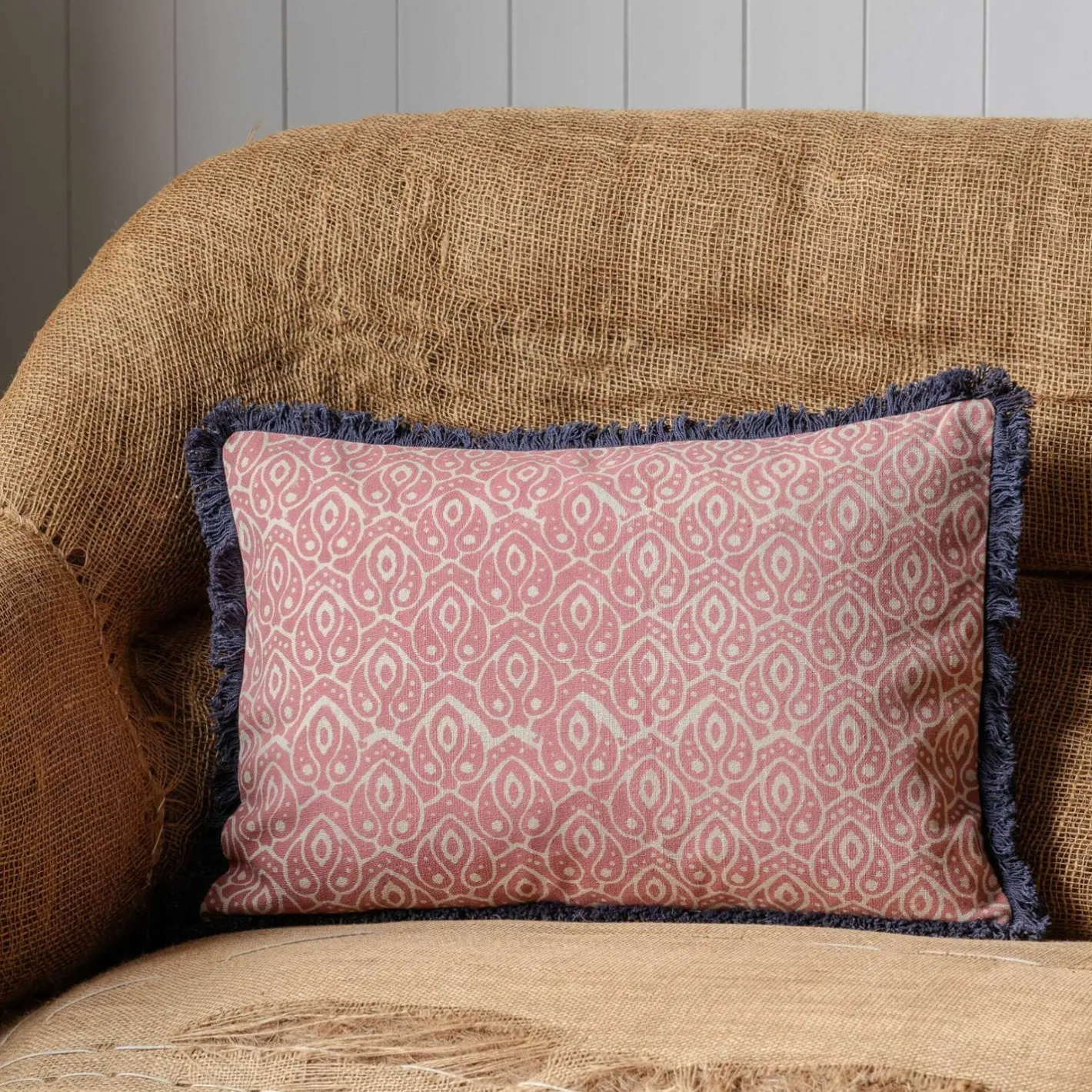 Graham & Green Sofa Cushions|Cushions<Cotton Block Printed Rectangular Cushions with tassel trim