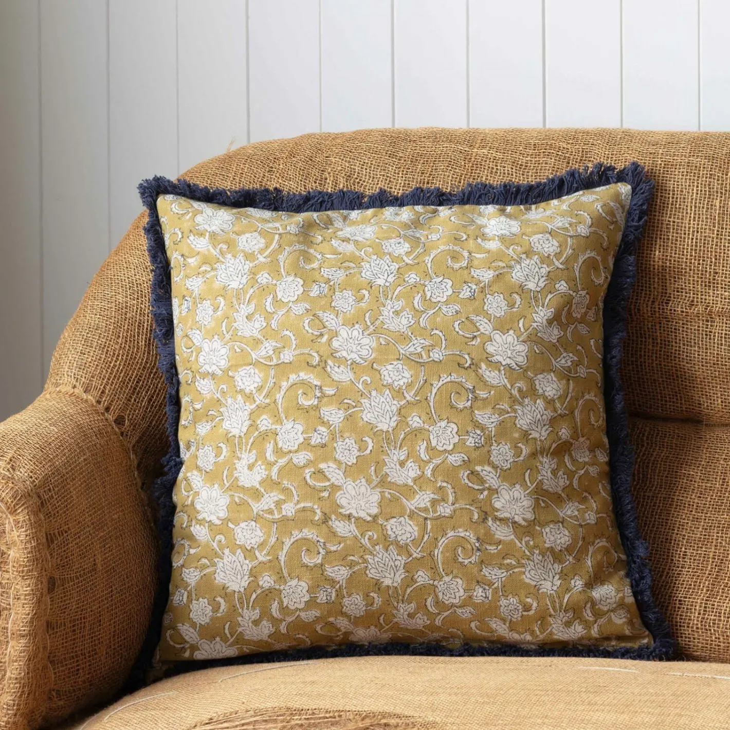 Graham & Green Sofa Cushions|Cushions<Cotton Block Printed Square Cushions with tassel trim