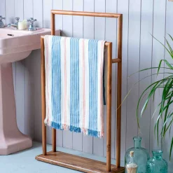 Graham & Green Bathroom Accessories<Denim Wide Stripe Turkish Beach Towel Wrap