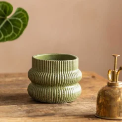 Graham & Green Vases & Plant Pots<Distressed Green Fluted Plant Pots