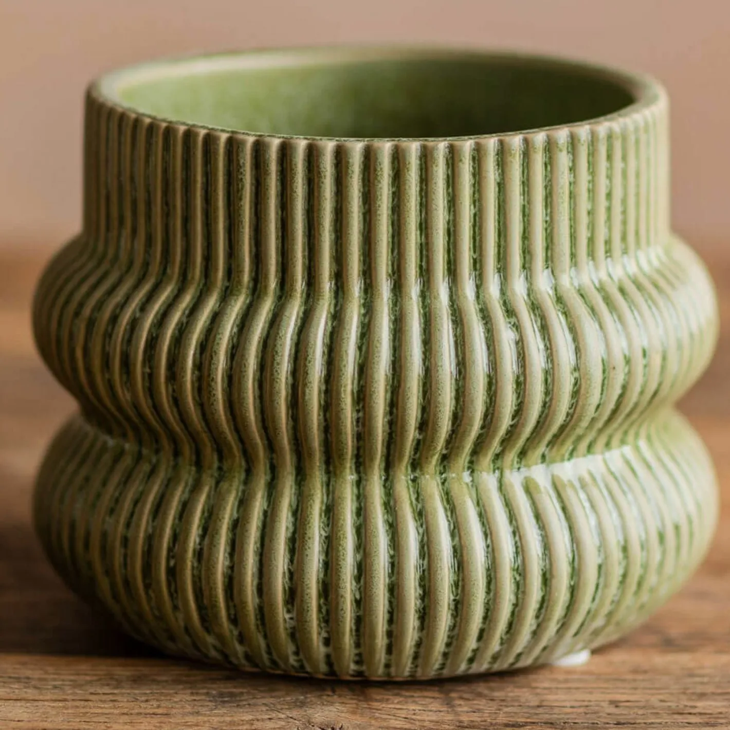 Graham & Green Vases & Plant Pots<Distressed Green Fluted Plant Pots