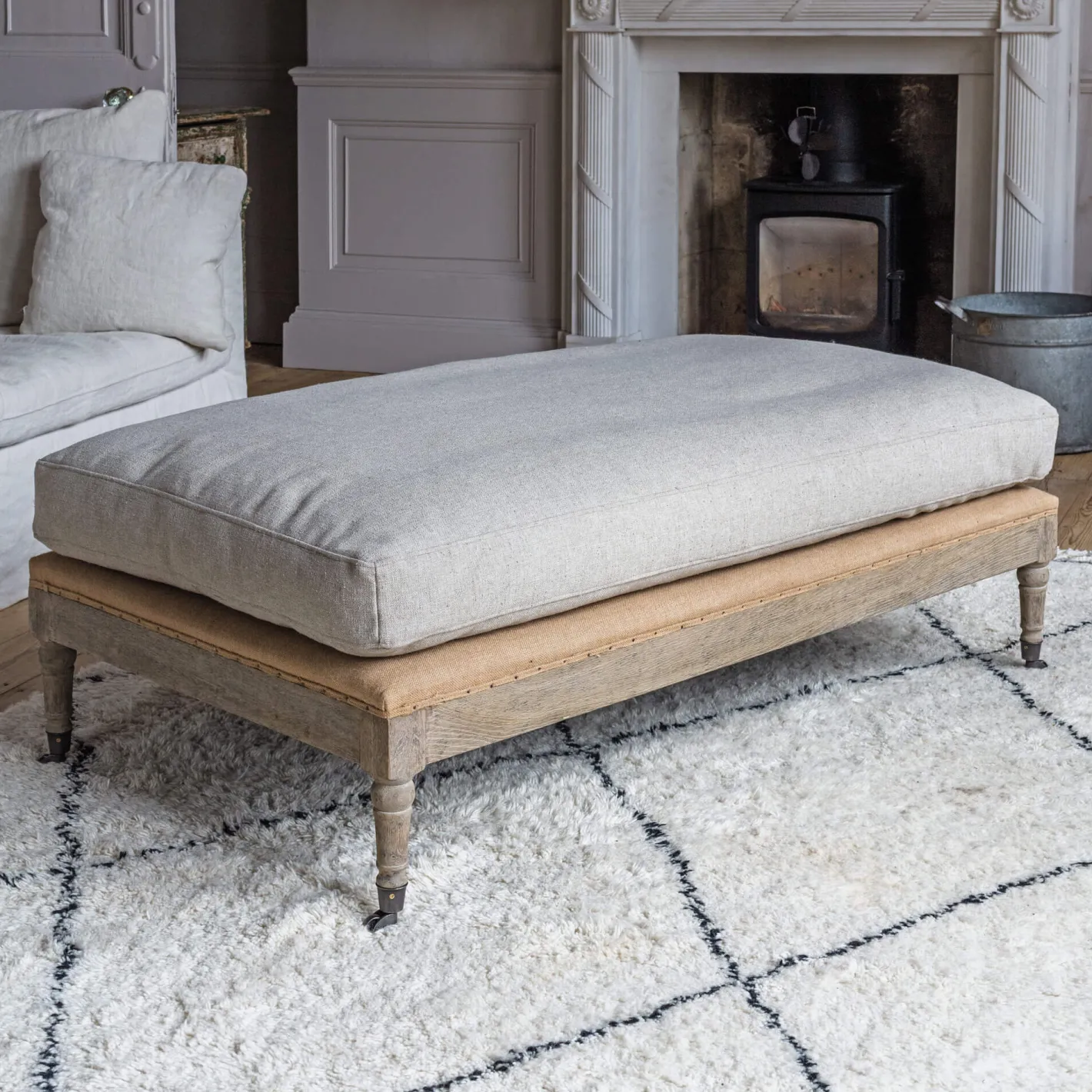 Graham & Green Benches & Ottomans|Ottomans & Benches<Duke Natural Linen Ottoman