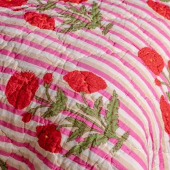 Graham & Green Quilts & Bedding<Floral and Pink Stripe Reversible King Size Quilt