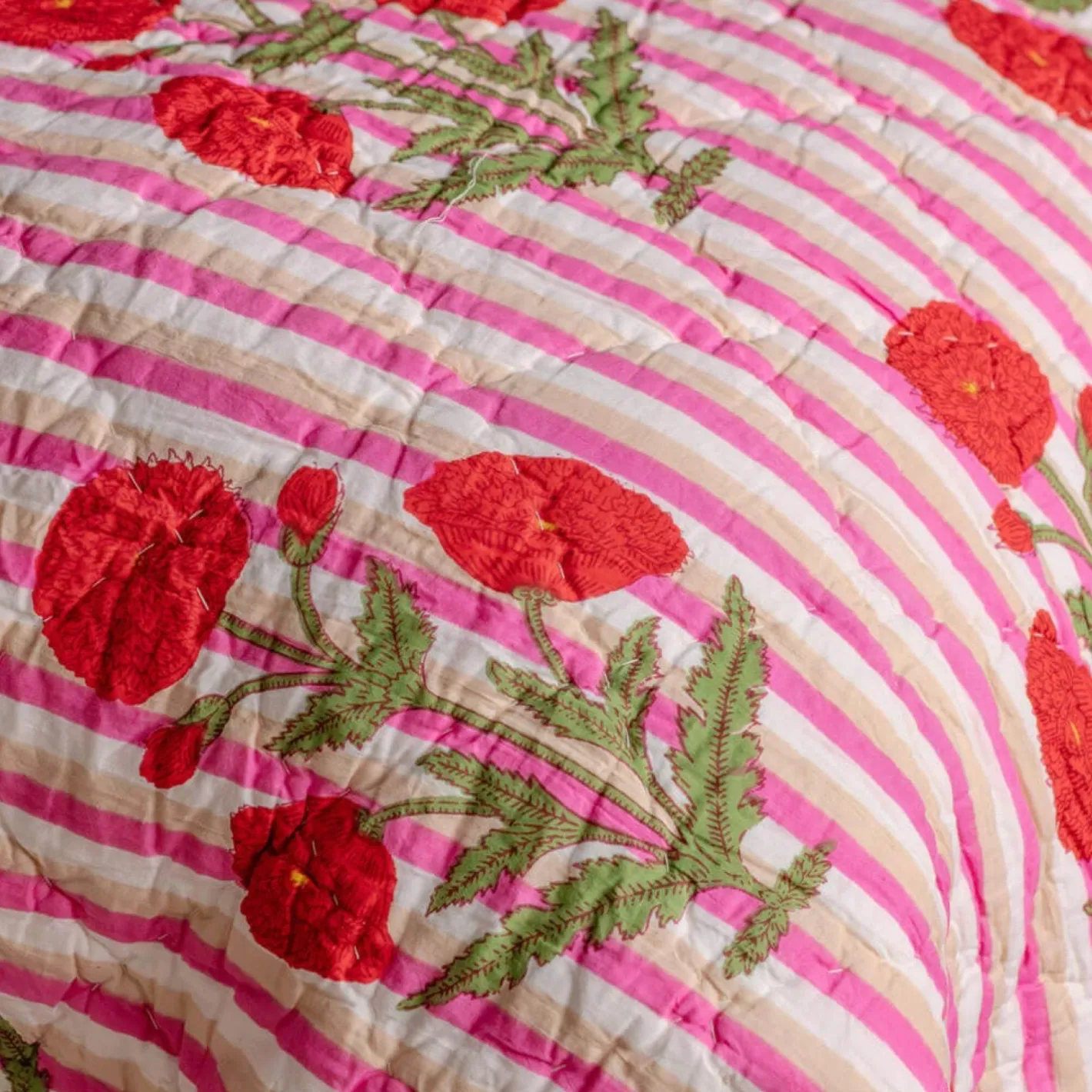 Graham & Green Quilts & Bedding<Floral and Pink Stripe Reversible King Size Quilt