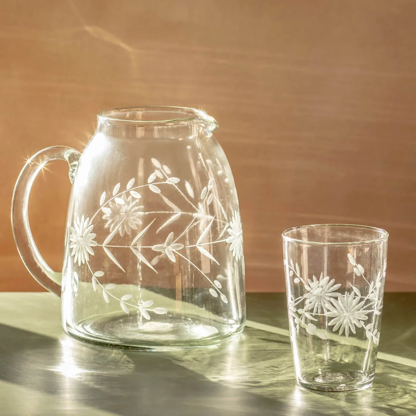 Graham & Green Outdoor Dining|Jugs & Carafes<Floral Etched Glass Jug