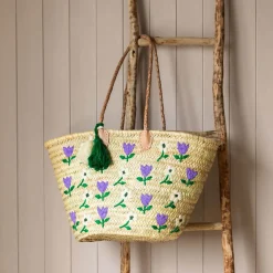 Graham & Green Bags<Flower Embroidered Basket Tote Bag