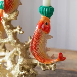 Graham & Green Candle Holders & Candles<Goldfish on Coral Ceramic Candleabra