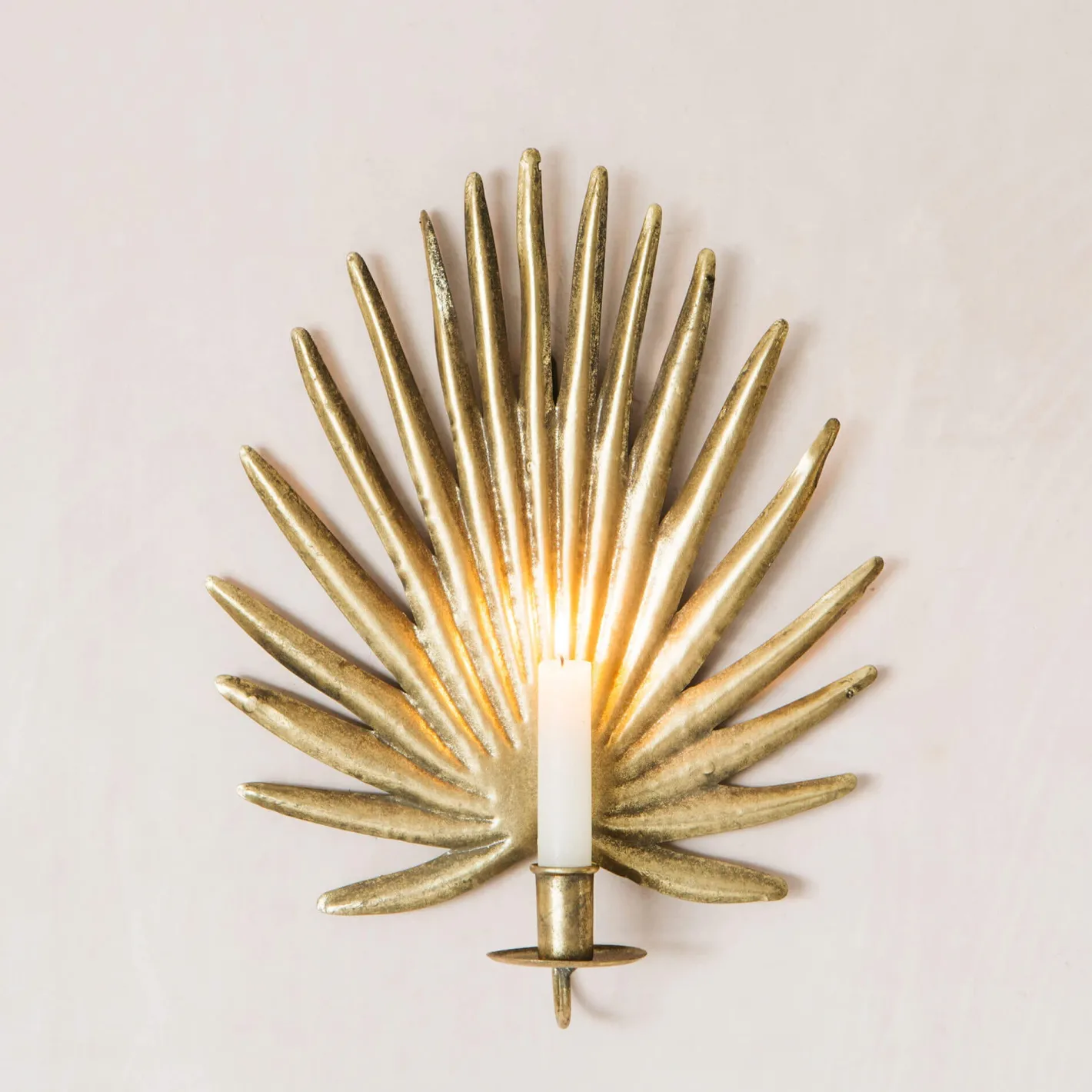 Graham & Green Candle Holders & Candles<Gold Palm Candle Holder Wall Sconce